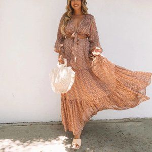 Vici 2pc Bronze Scenery Printed Tie Front Crop Blouse